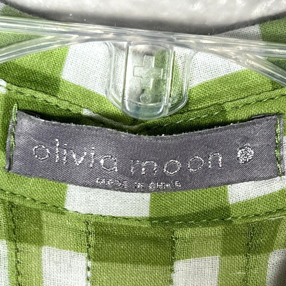 Olivia Moon Sz XS Button Up Long-Sleeve Shirt Green/White Checks 100% Cotton - Picture 7 of 12